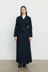 Belted Double-Breasted Trench Coat - Navy