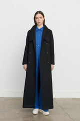 Belted Double-Breasted Trench Coat - Black