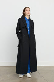 Belted Double-Breasted Trench Coat - Black