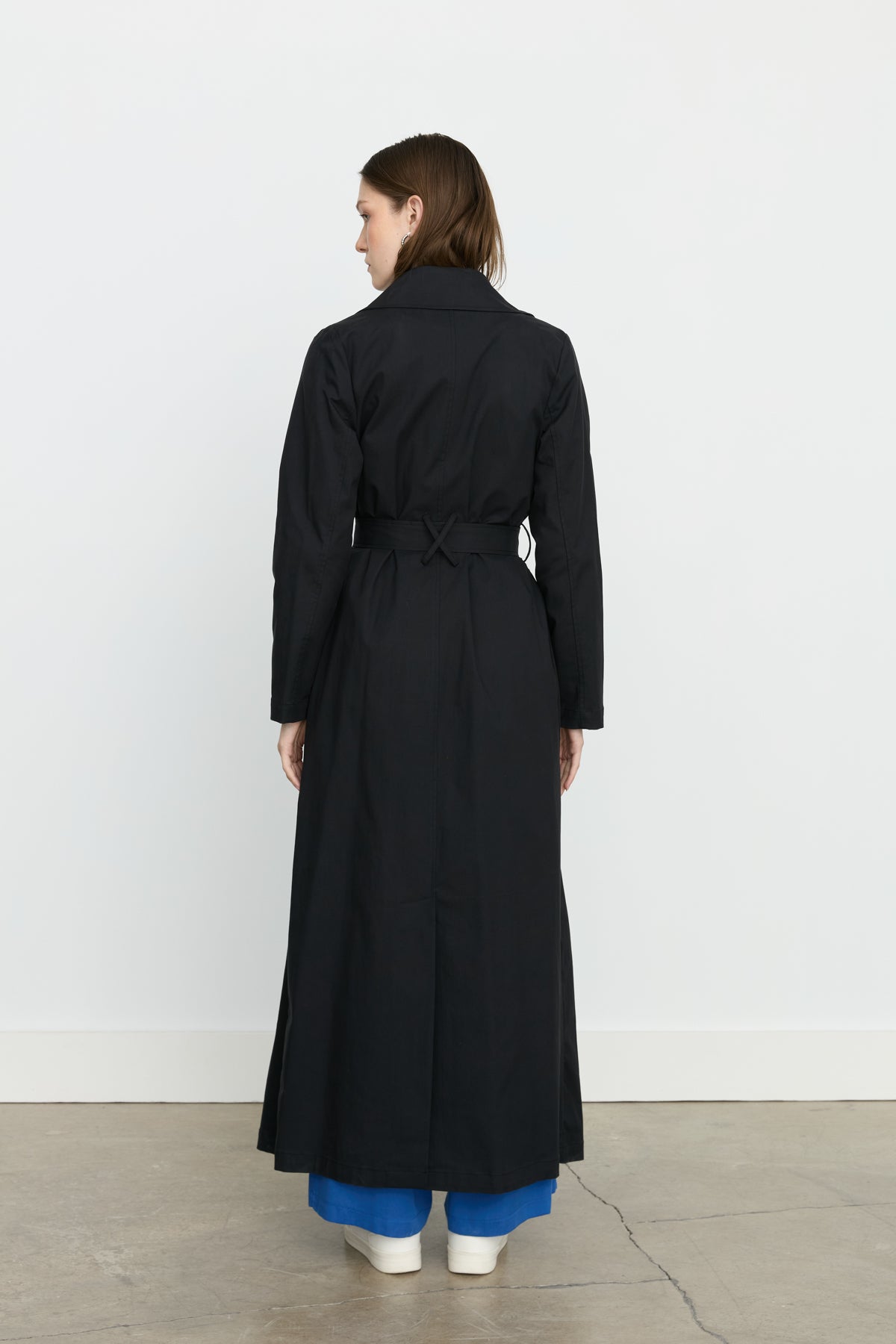 Belted Double-Breasted Trench Coat - Black