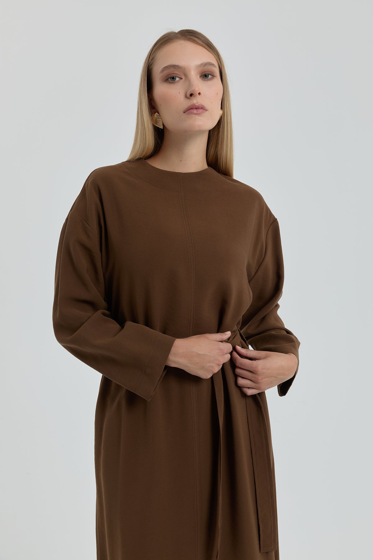 Belted Modal Dress - Light Brown