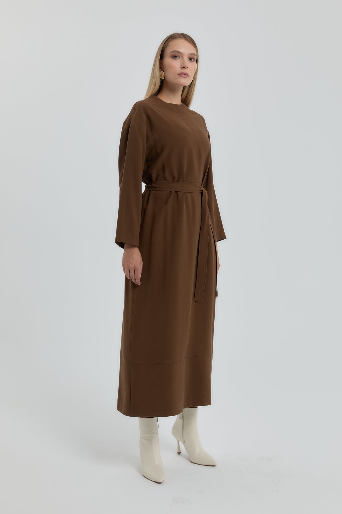 Belted Modal Dress - Light Brown