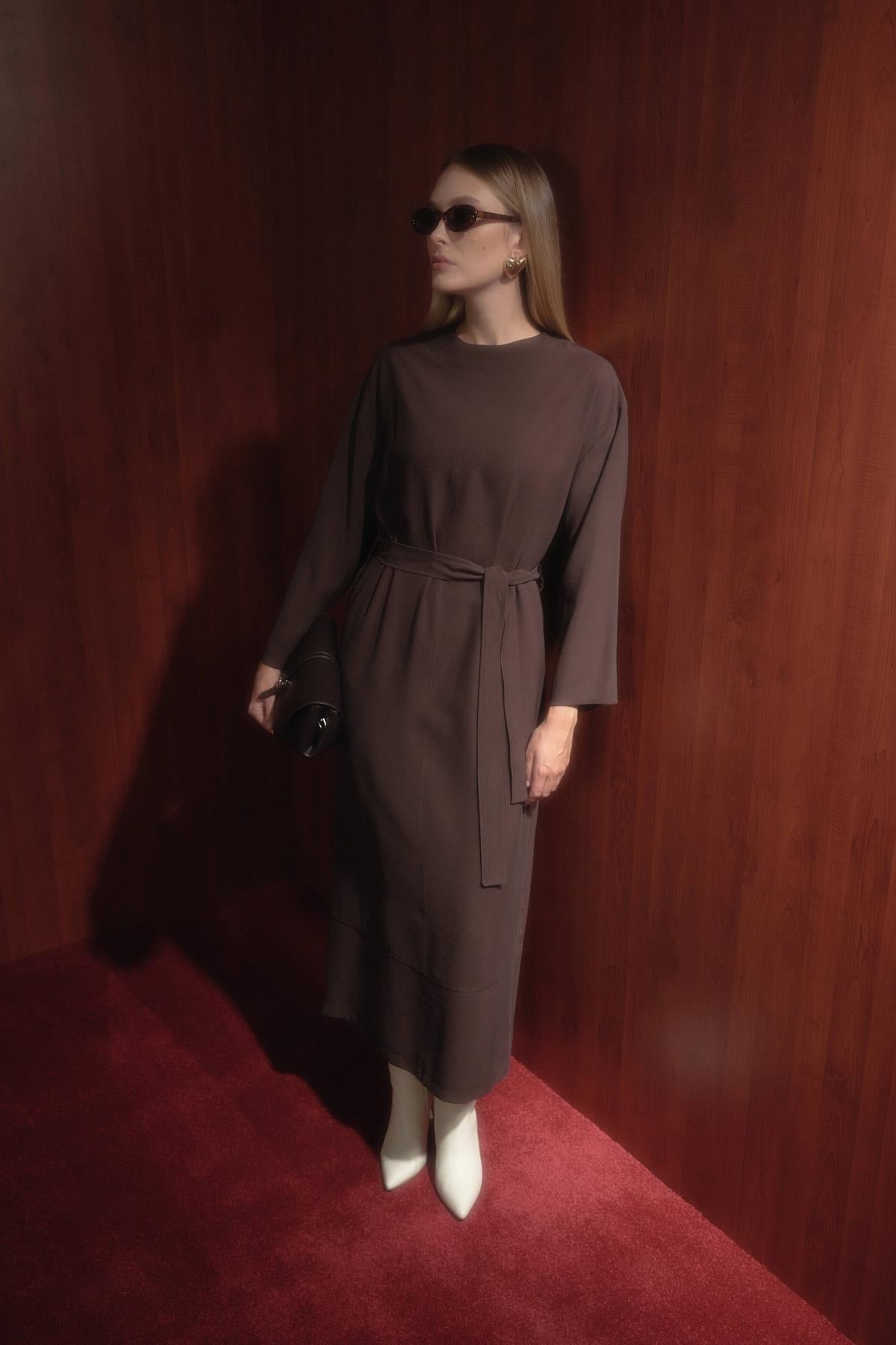 Modal Dress with Belt - Coffee