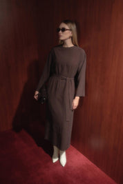 Modal Dress with Belt - Coffee
