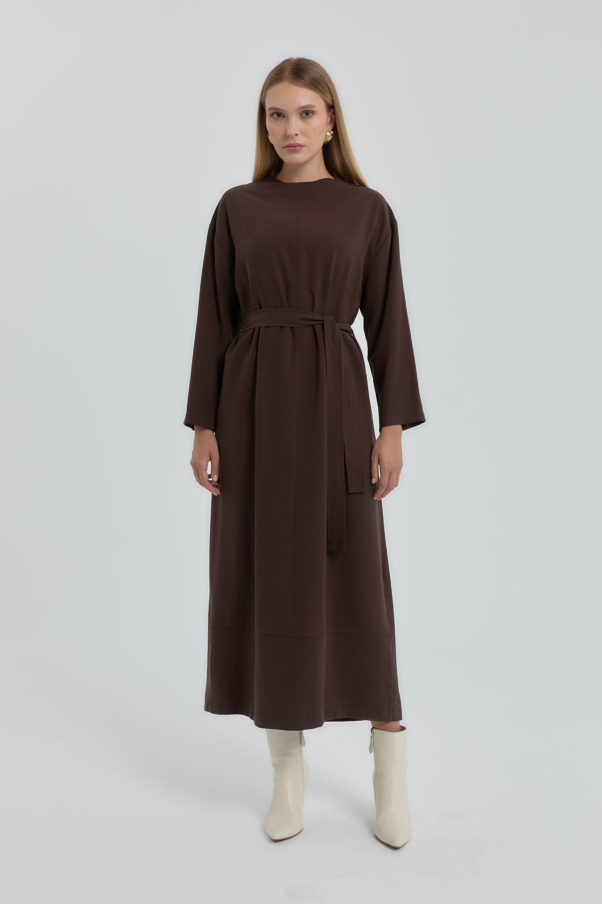 Modal Dress with Belt - Coffee