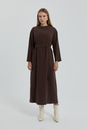Modal Dress with Belt - Coffee