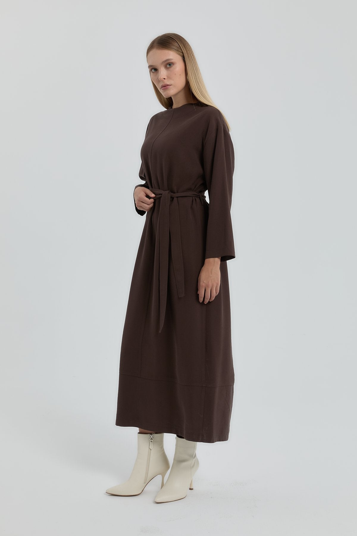 Modal Dress with Belt - Coffee