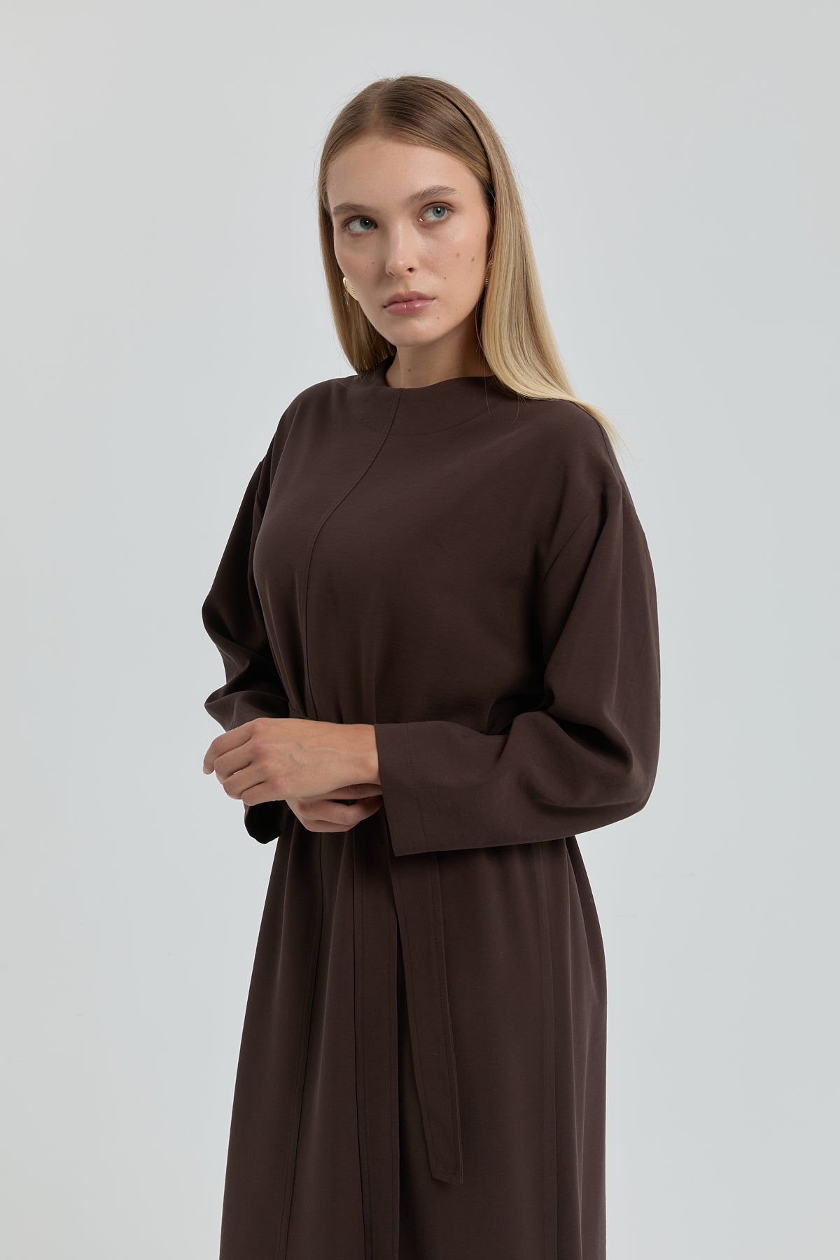 Modal Dress with Belt - Coffee