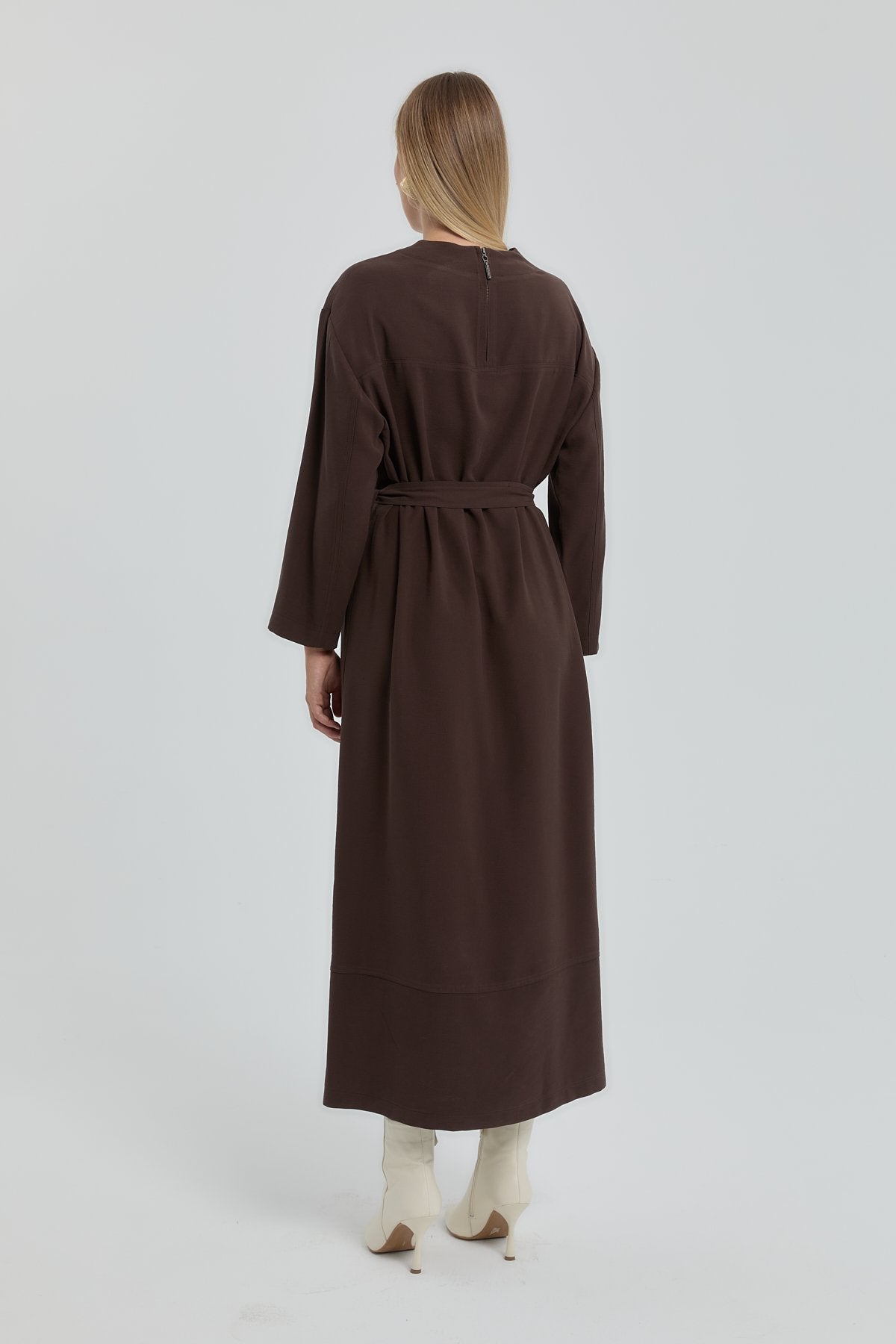Modal Dress with Belt - Coffee
