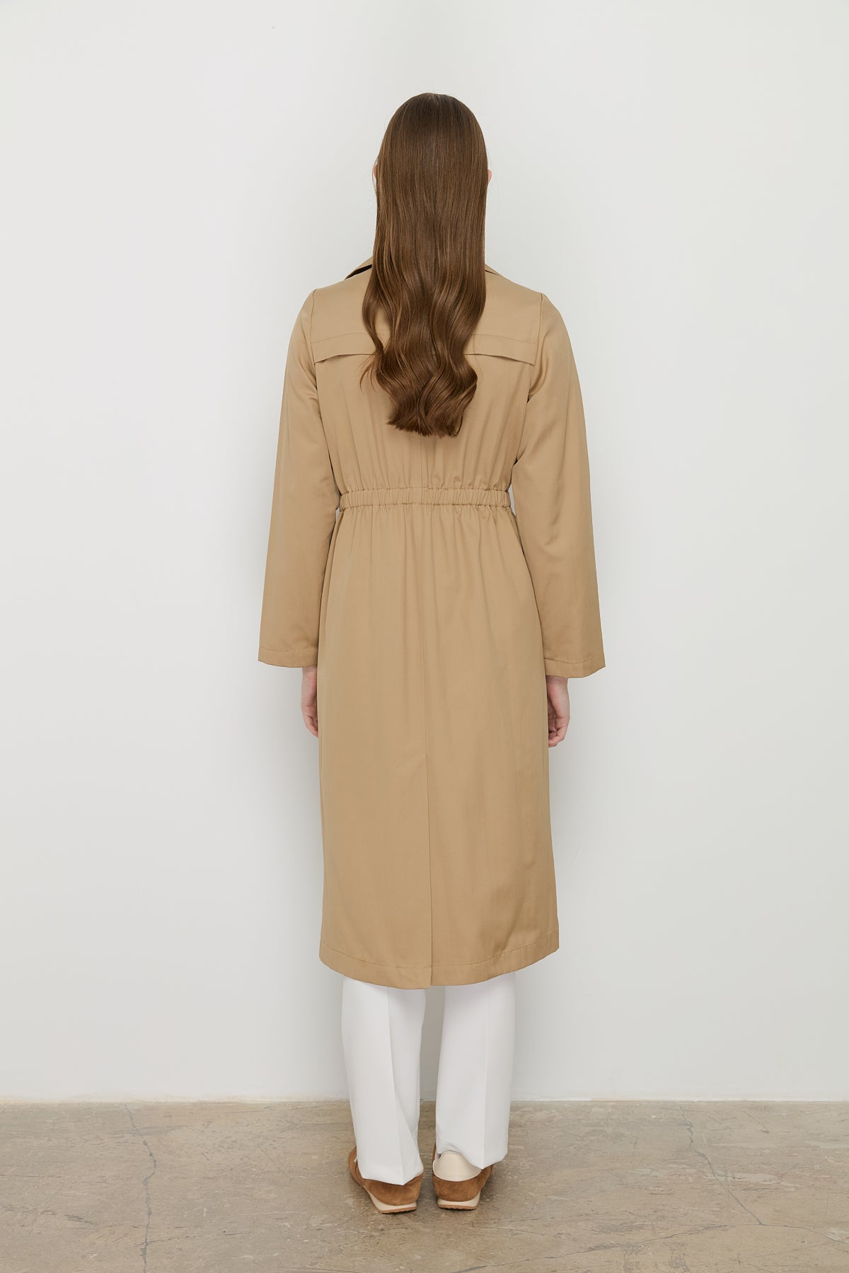 Belted Waist Detailed Metal Snap Trench Coat - Camel - Coffee