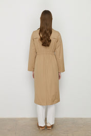 Belted Waist Detailed Metal Snap Trench Coat - Camel - Coffee