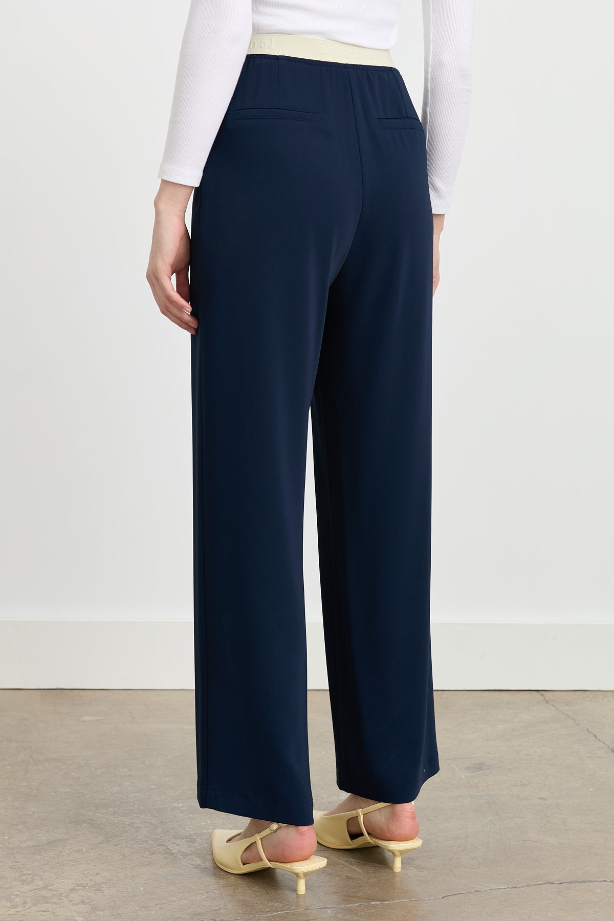 Pleated Trousers with Elasticated Waist - Navy Blue