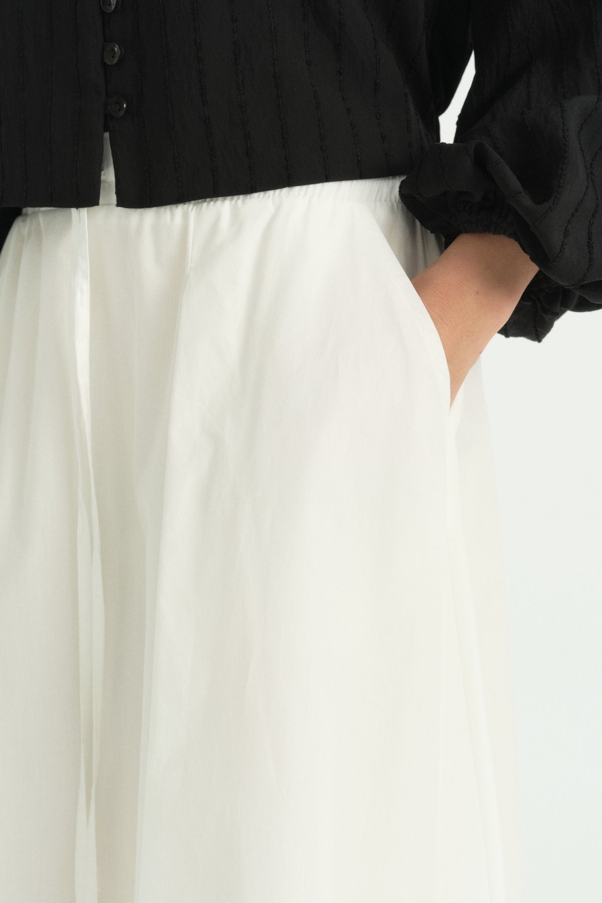 Beli Lastikli Bağcıklı Cotton Etek - Ekru