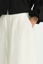Beli Lastikli Bağcıklı Cotton Etek - Ekru