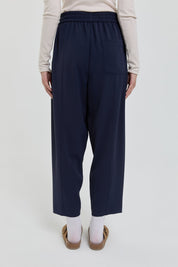 Wide-leg carrot pants with elasticated waist - Navy Blue