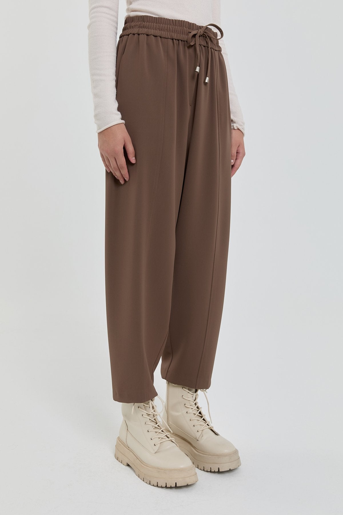 Beli Lastikli Bol Havuç Pantolon - Vizon