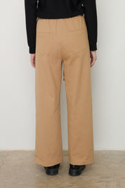 Beli Lastikli Bol Paça Kanvas Denim Pantolon - Camel