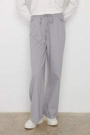 Wide Leg Canvas Denim Trousers with Elastic Waistband - Grey