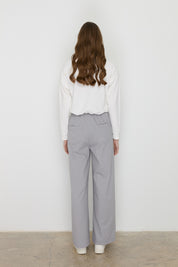 Wide Leg Canvas Denim Trousers with Elastic Waistband - Grey