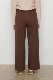 Wide-Leg Canvas Denim Trousers with Elastic Waistband - Brown