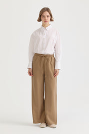 Beli Lastikli Bol Paça Lyocell Pantolon - Camel