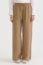 Beli Lastikli Bol Paça Lyocell Pantolon - Camel