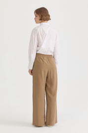 Beli Lastikli Bol Paça Lyocell Pantolon - Camel