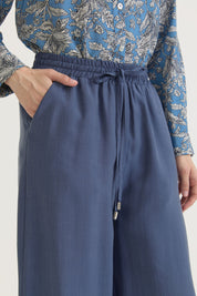 Beli Lastikli Bol Paça Lyocell Pantolon - İndigo