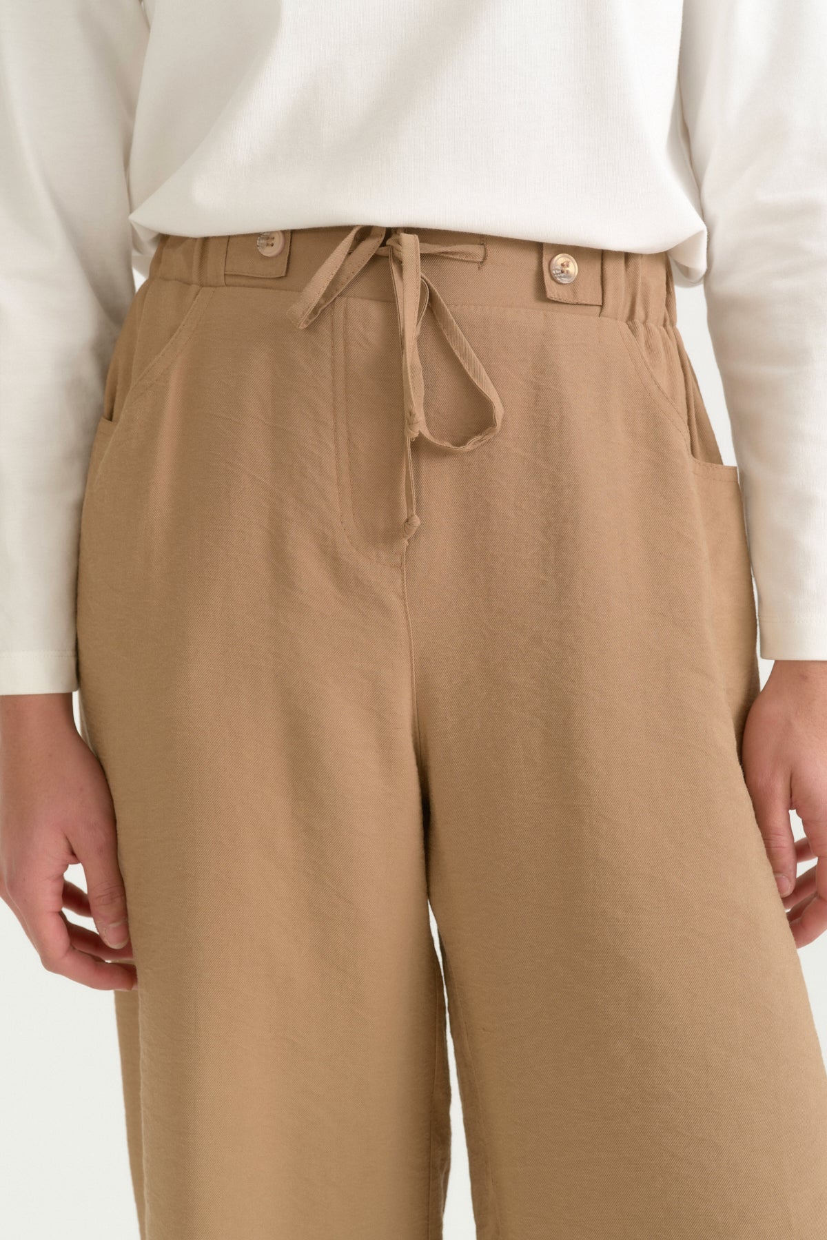 Beli Lastikli Bol Paça Modal Pantolon - Camel