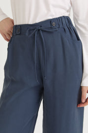 Beli Lastikli Bol Paça Modal Pantolon - Lacivert