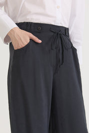 Beli Lastikli Bol Paça Modal Pantolon - Siyah