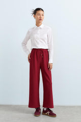 Beli Lastikli Bol Paça Örme Pantolon - Bordo