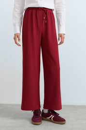 Beli Lastikli Bol Paça Örme Pantolon - Bordo