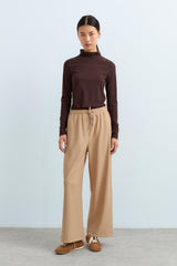 Beli Lastikli Bol Paça Örme Pantolon - Camel