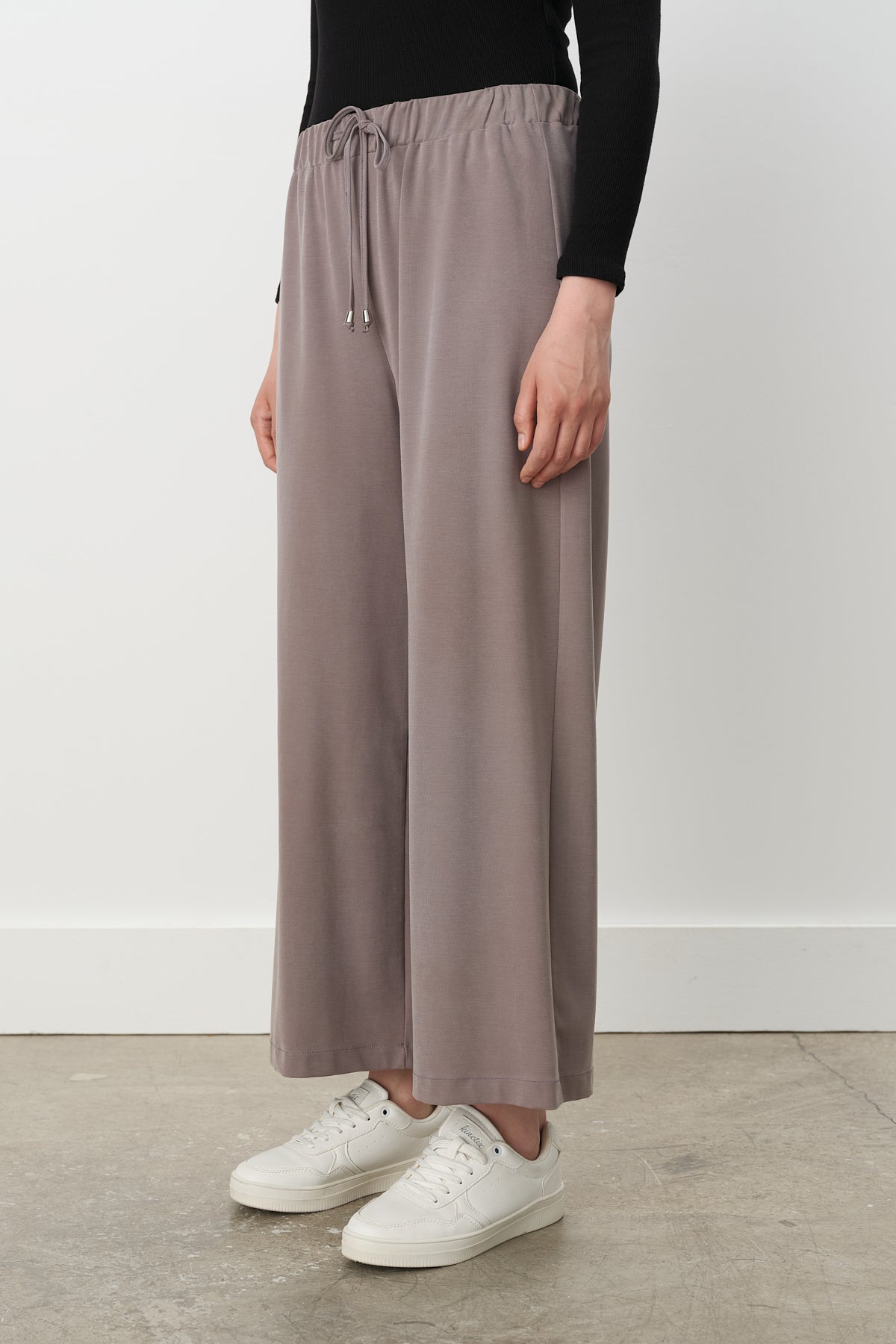 Beli Lastikli Bol Paça Örme Pantolon - Gri