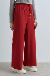Beli Lastikli Bol Paça Örme Pantolon - Kiremit
