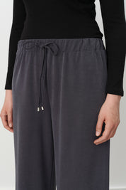 Beli Lastikli Bol Paça Örme Pantolon - Lacivert