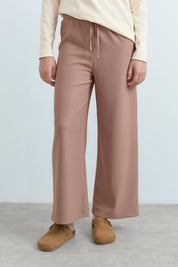 Wide-Leg Knitted Trousers with Elastic Waistband - Mink