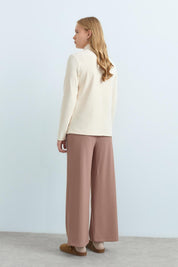 Wide-Leg Knitted Trousers with Elastic Waistband - Mink
