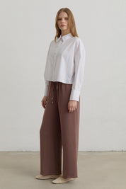 Beli Lastikli Bol Paça Basic Pantolon - Açık Kahve