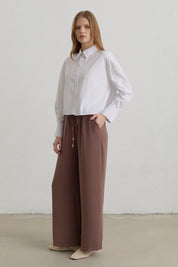 Beli Lastikli Bol Paça Basic Pantolon - Açık Kahve