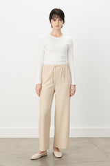 Wide Leg Trousers with Elastic Waist - Beige