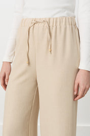 Wide Leg Trousers with Elastic Waist - Beige