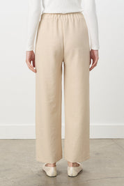 Wide Leg Trousers with Elastic Waist - Beige