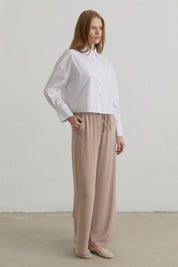 Beli Lastikli Bol Paça Basic Pantolon - Bej