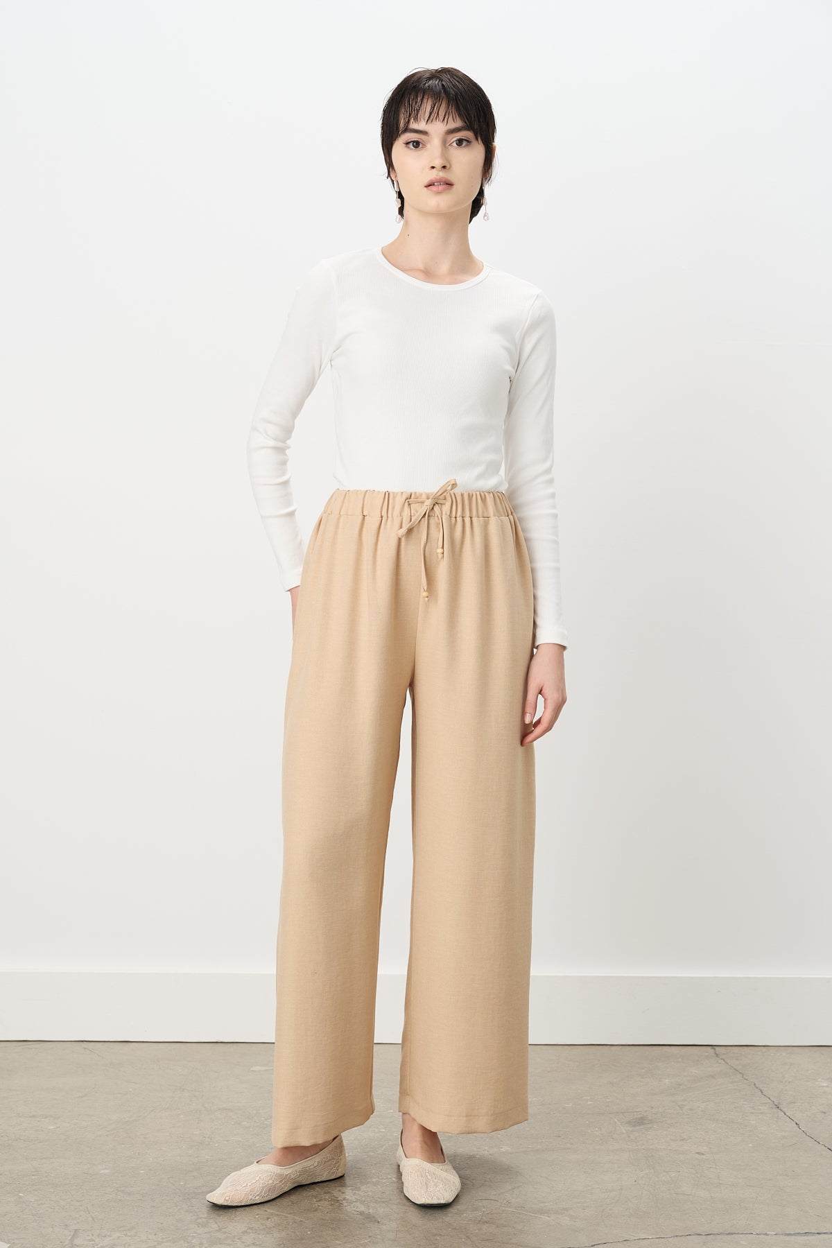 Beli Lastikli Bol Paça Pantolon - Camel