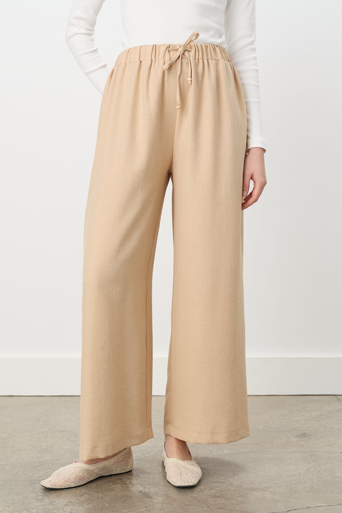 Beli Lastikli Bol Paça Pantolon - Camel