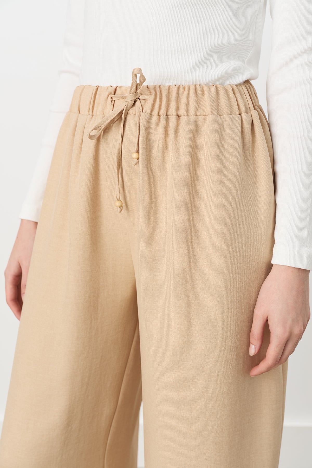 Beli Lastikli Bol Paça Pantolon - Camel