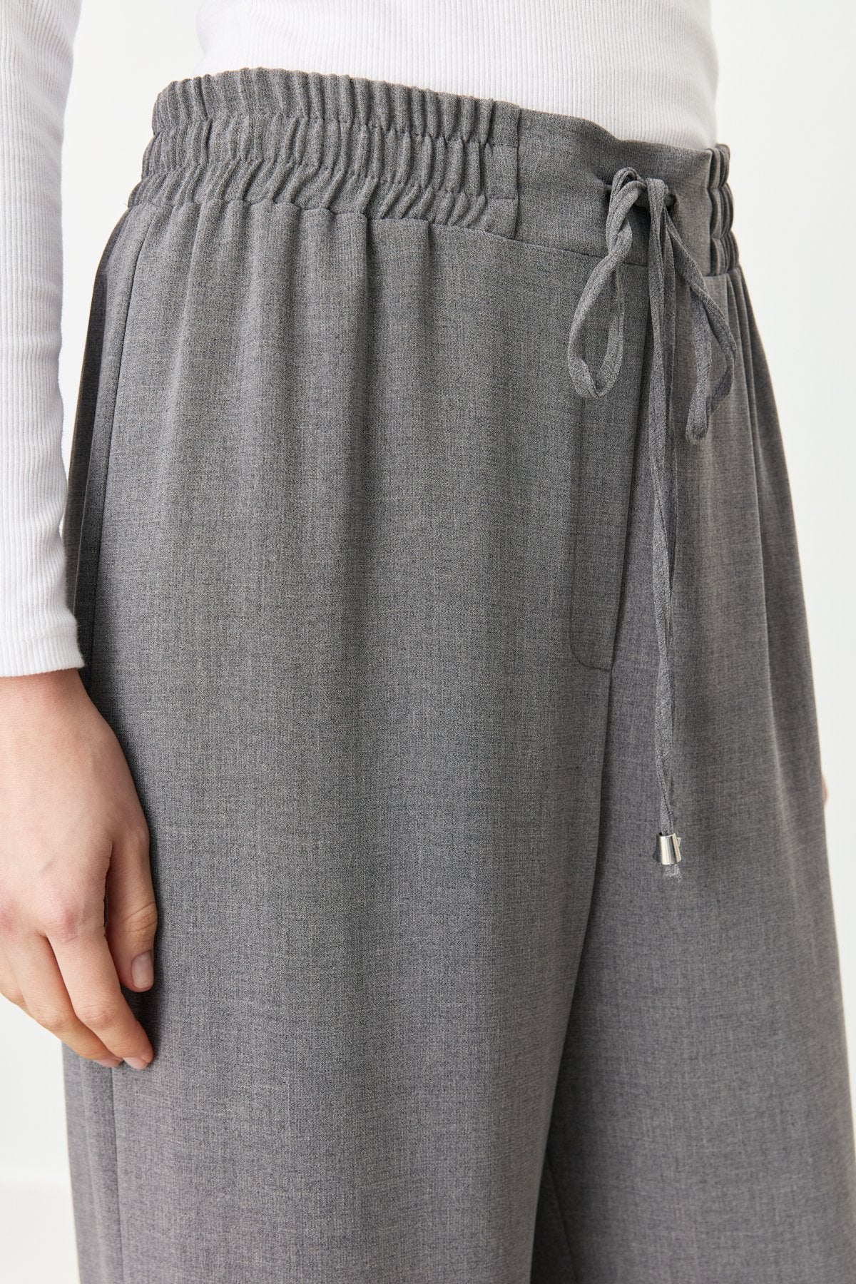 Wide Leg Elastic Waist Trousers - Dark Grey