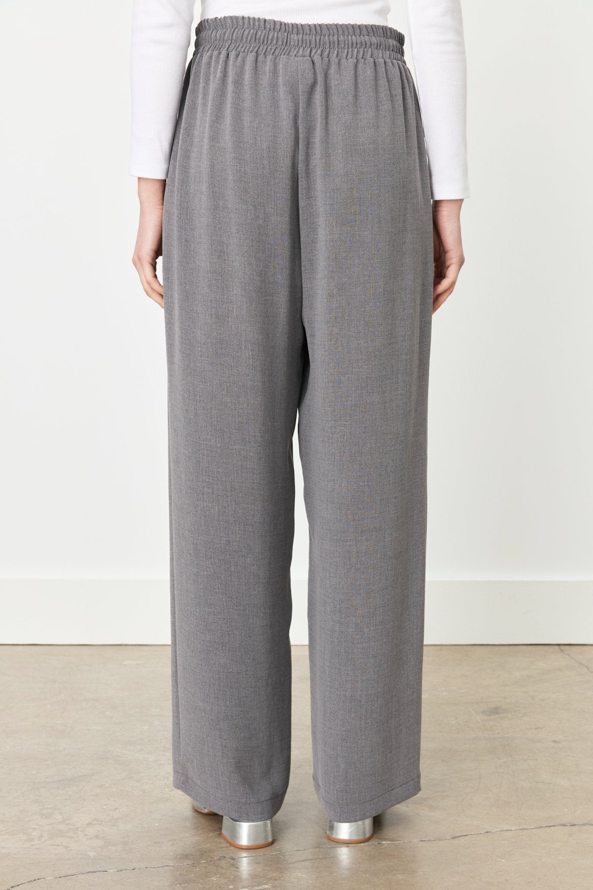 Wide Leg Elastic Waist Trousers - Dark Grey